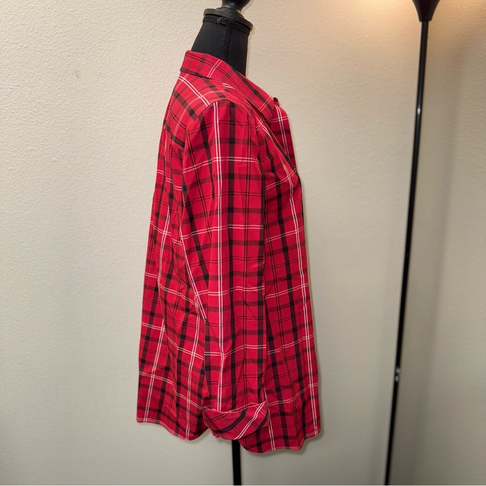 Talbots Red & Black Plaid Non-Iron Button Down Women's Shirt. Size 12 - Picture 5 of 8